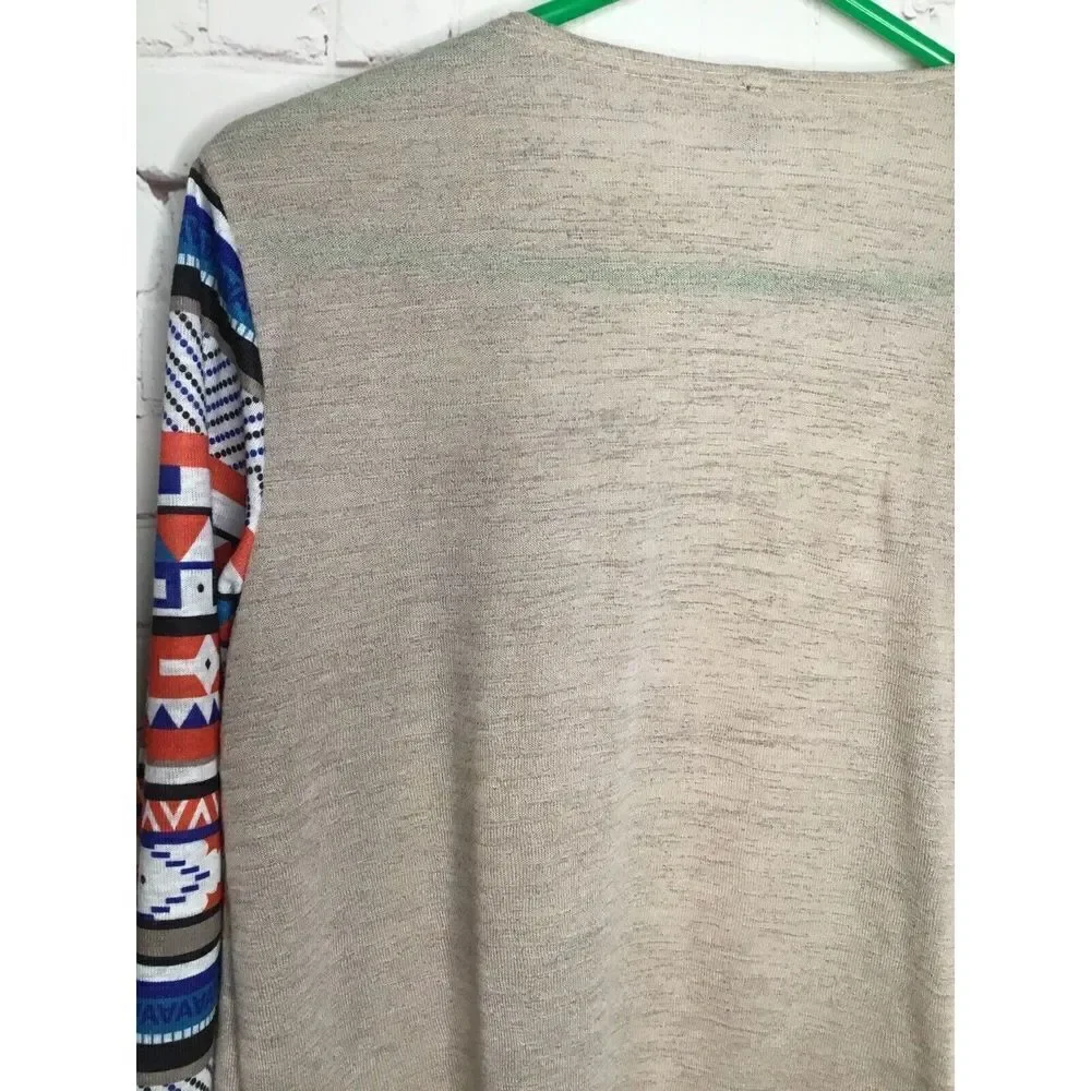 MISSLOOK Women’s Sweater Gray Open Cardigan‎ Tribal Lightweith size XL